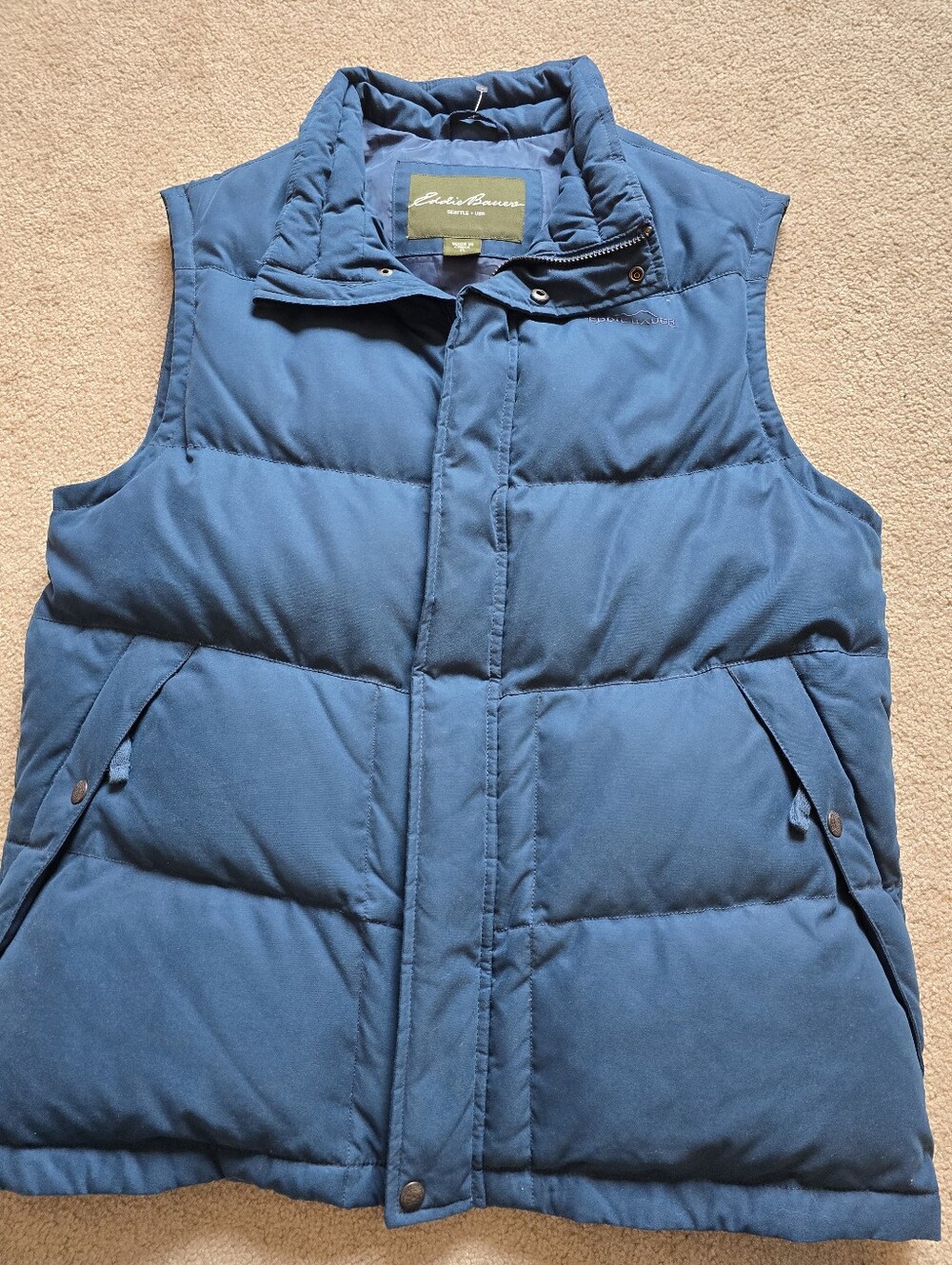 EDDIE BAUER EB550 Premium Goose Down Essential Vest Puffer Teal Blue Mens L Tall